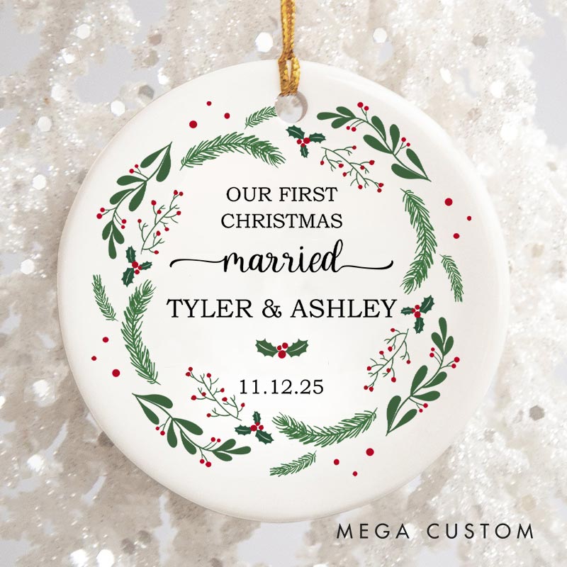 Personalized Our First Christmas Married Ornament Couple Christmas Ornament Married Keepsake Gift Ornament with Name and Date
