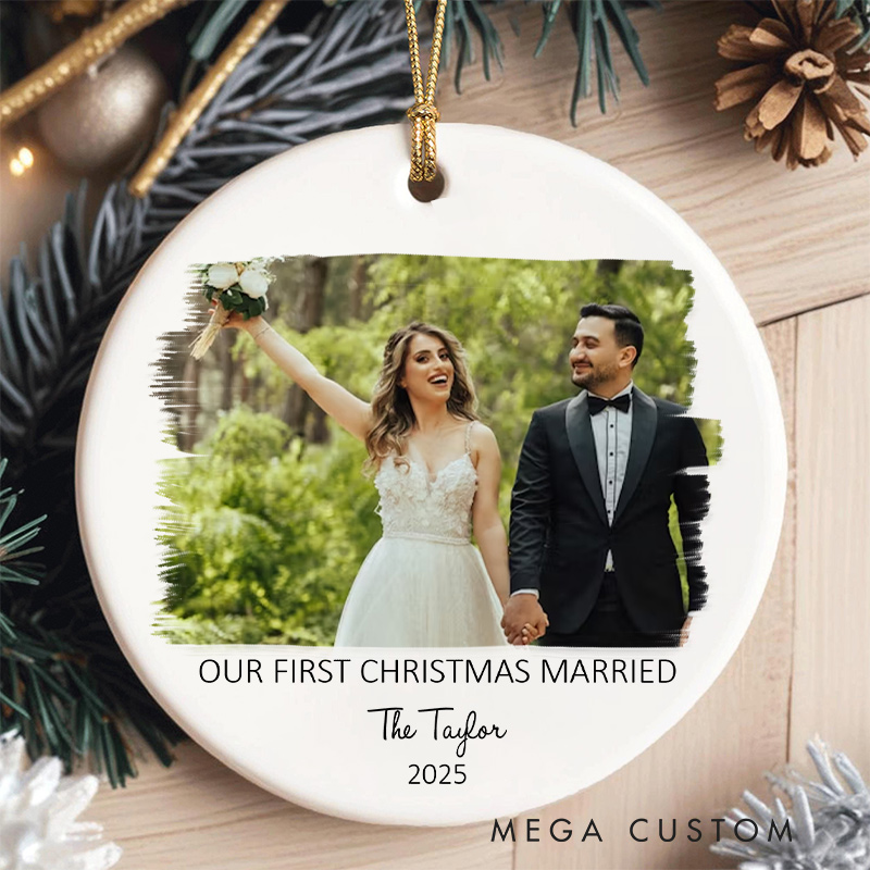 Personalized Our First Christmas Married Ornament with Photo Couple Married Photo Ornament with Name Couple Home Decor Ornament