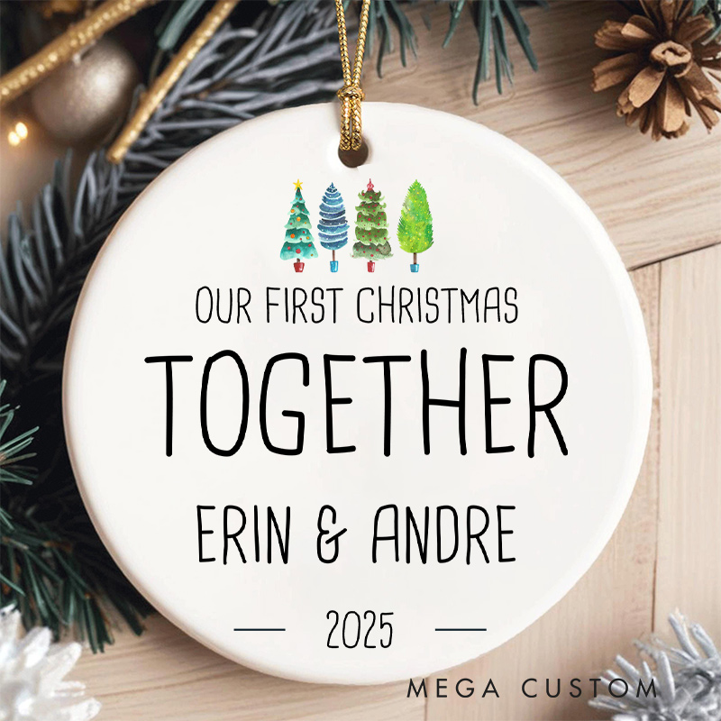 Personalized Our First Christmas Together Ornament with Festive Trees Couple Christmas Ornament for Him Her Husband Wife Xmas Decor Ornament