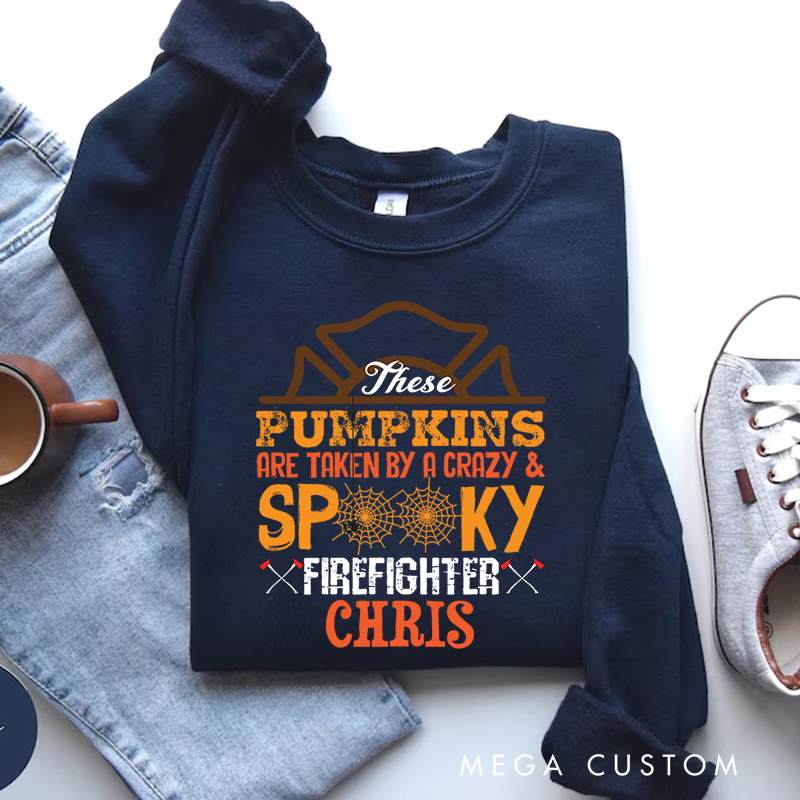 Personalized Halloween Sweatshirt Crazy and Spooky Firefighter Theme Fun Gift for Firefighter