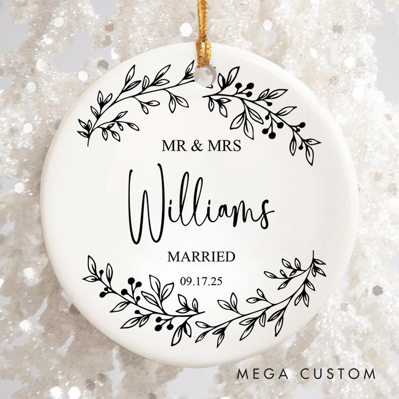 Personalized Married Christmas Ornament with Last Name and Floral for Couple Christmas Ornament for Him Her Husband Wife Xmas Decor Ornament