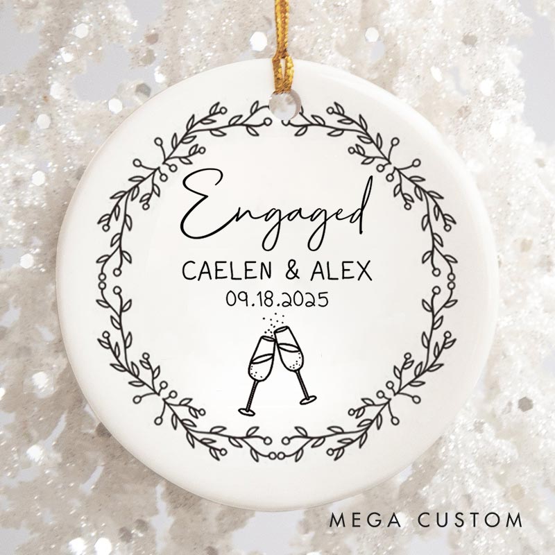 Personalized Couple Engaged Christmas Ornament with Champagne Couple Engagement Christmas Ornament for Him Her