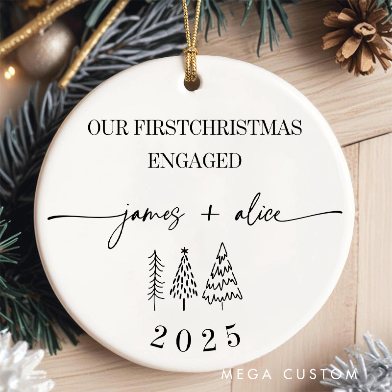 Personalized Our First Christmas Engaged Ornament Couple Engagement Christmas Ornament for Husband Wife Xmas Decor Ornament