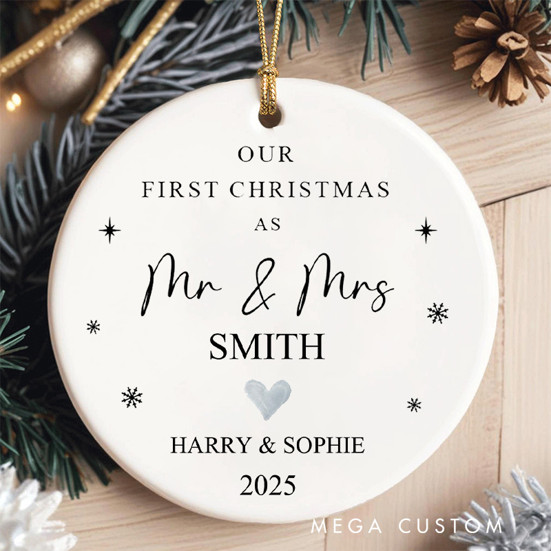 Personalized Our First Christmas as Mr and Mrs Ornament Couple Christmas Ornament for Him Her Husband Wife Xmas Decor Ornament