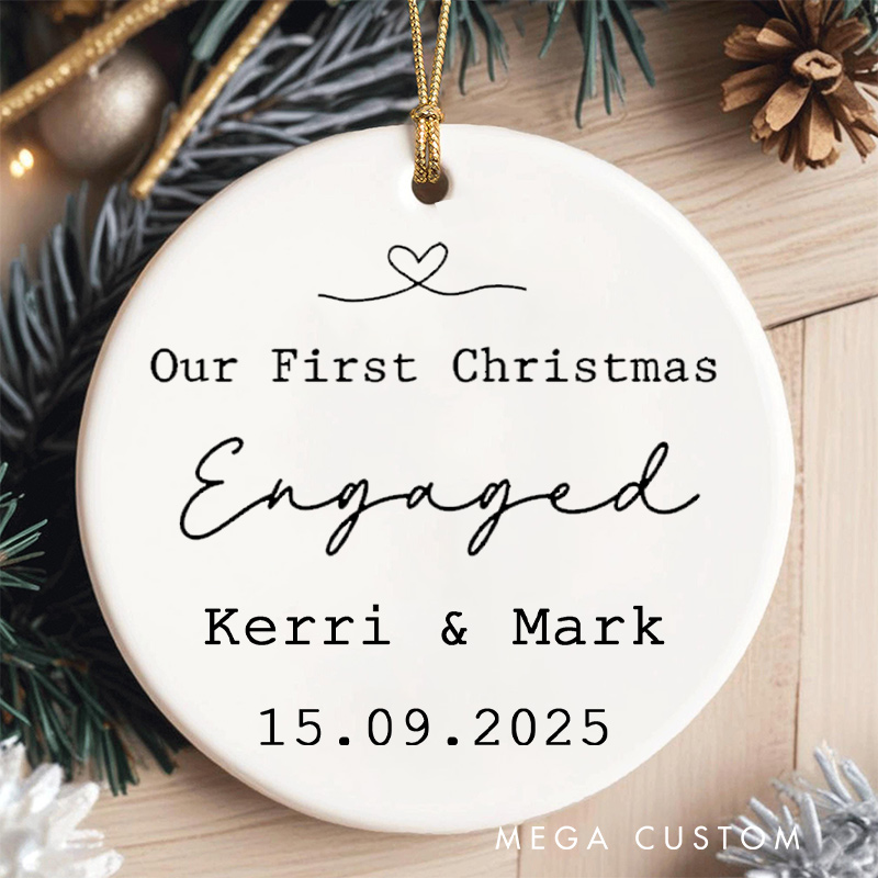 Personalized Our First Christmas Engaged Ornament Couple Engagement Christmas Ornament for Him Her Xmas Decor Ornament