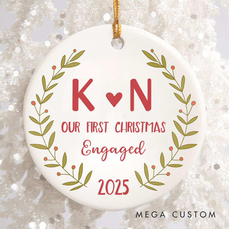 Personalized Our First Christmas Engaged Ornament Couple Engagement Christmas Ornament for Him Her Xmas Decor Ornament
