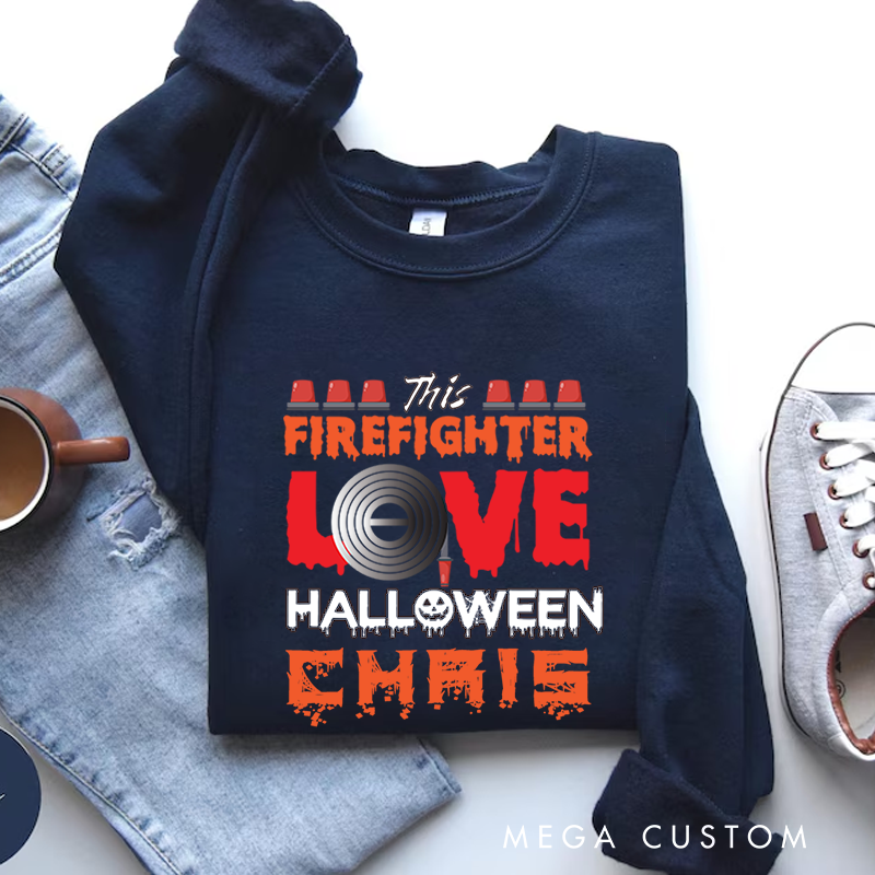 Personalized Halloween Sweatshirt This Firefighter Loves Halloween Theme Gift for Firefighter