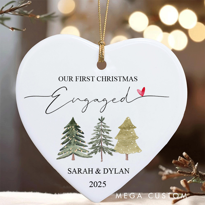 Personalized Our First Christmas Engaged Ornament with Tree Couple Engagement Christmas Trees Ornament for Him Her