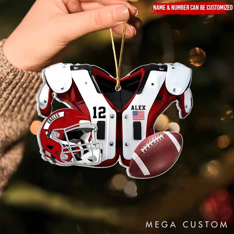 Personalized American Football Jersey and Helmet Design Ornament with Custom Team Name, Player Name and Number