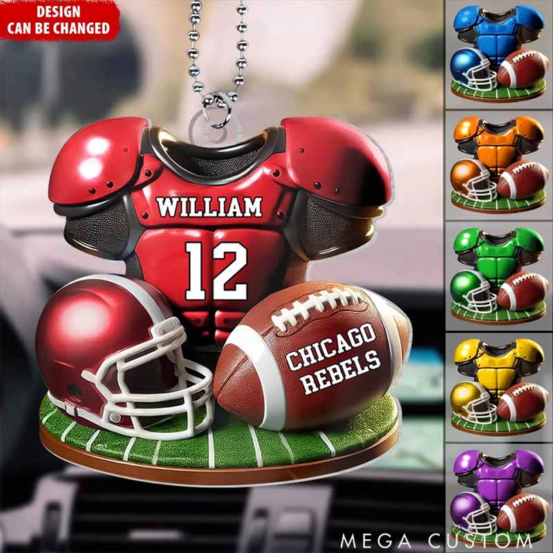Personalized American Football Design Ornament with Custom Team Name, Player Name and Number