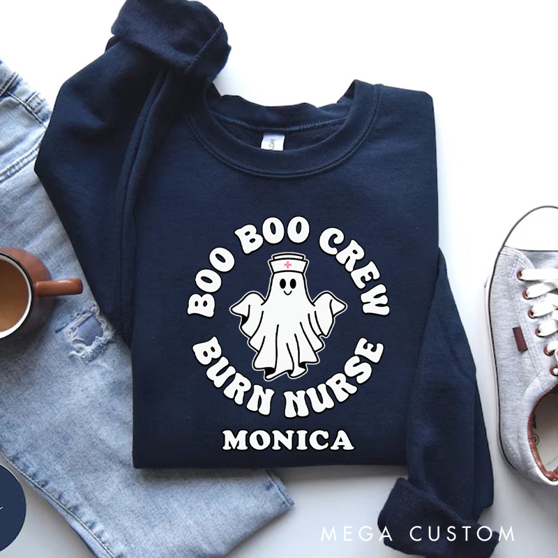 Personalized Nurse Halloween Sweatshirt Customized Boo Boo Crew Burn Nurse Design Sweatshirt Nurse Halloween Gifts