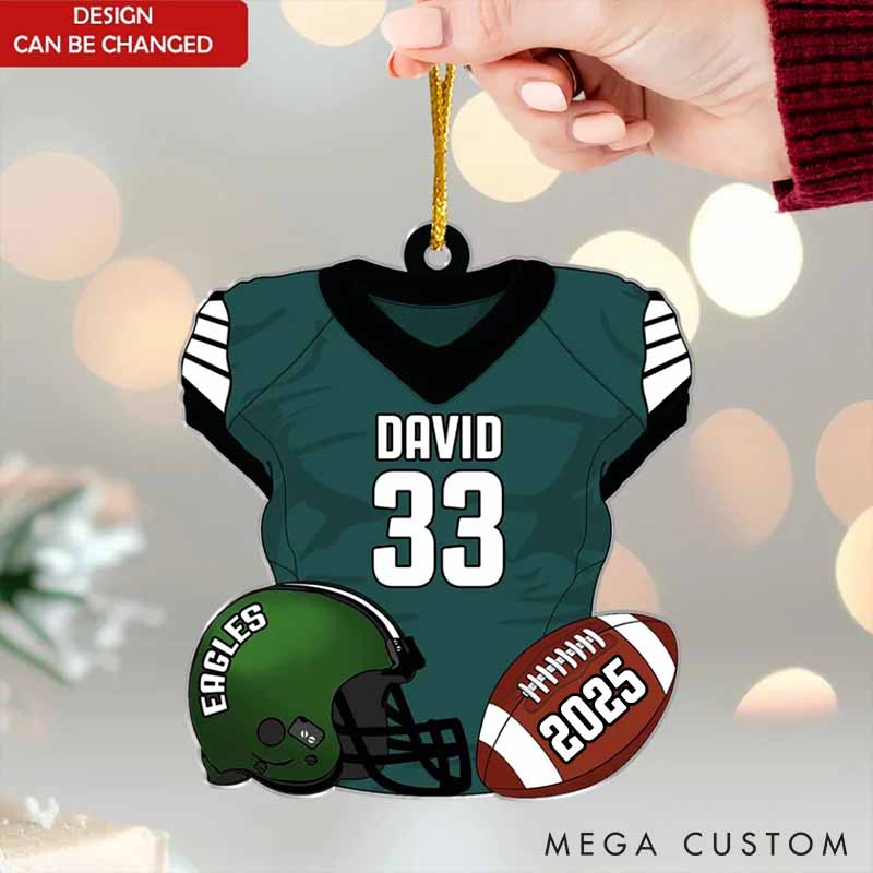 Personalized American Football Design Ornament with Custom Team Name, Player Name, Number and Year