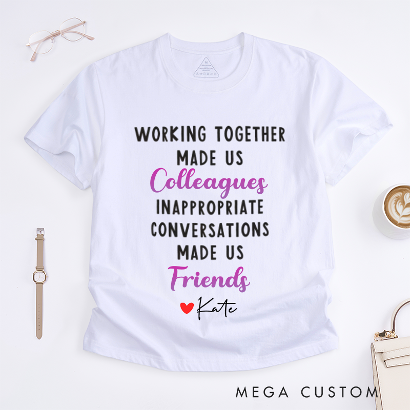 Playful Typography T-Shirt – Working Together to Friendship Custom Name T-Shirt
