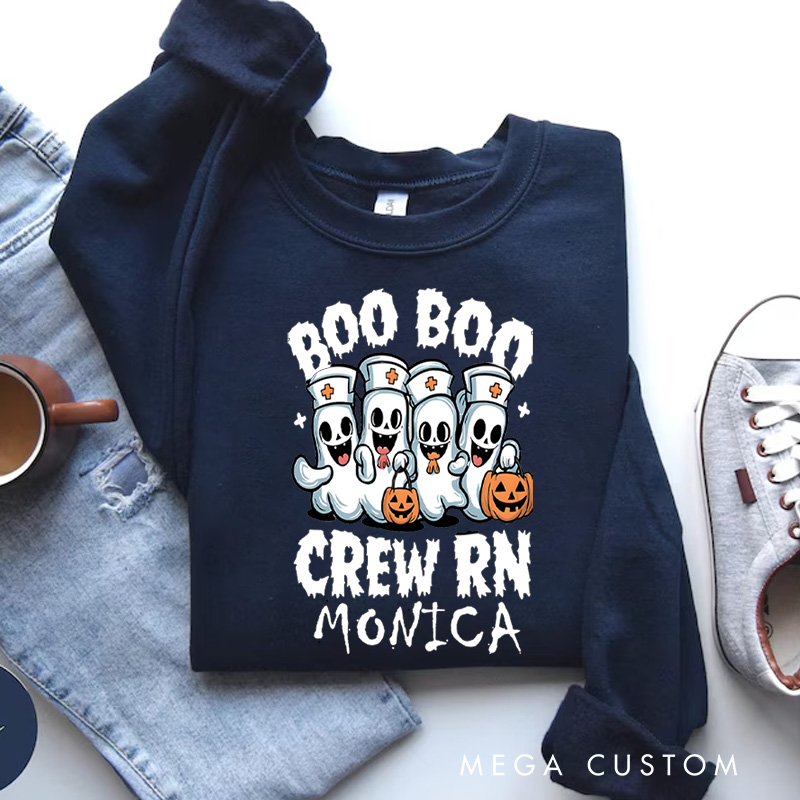 Personalized Nurse Halloween Sweatshirt Customized Boo Boo Crew RN Design Sweatshirt Nurse Halloween Gifts