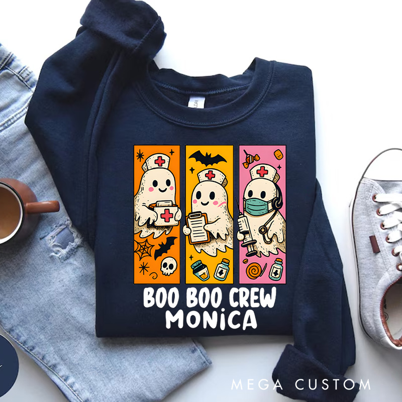 Personalized Nurse Halloween Sweatshirt Customized Boo Boo Crew Design Sweatshirt Nurse Halloween Gifts