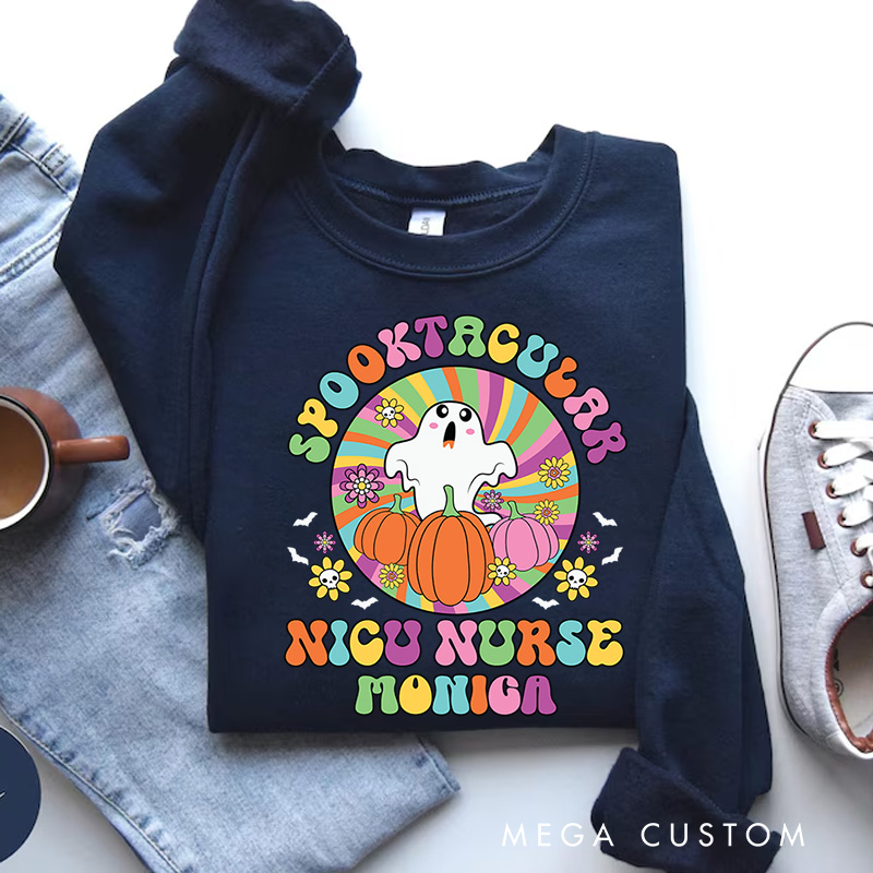 Personalized Nurse Halloween Sweatshirt Customized Spooktacular NICU Nurse Design Sweatshirt Nurse Halloween Gifts