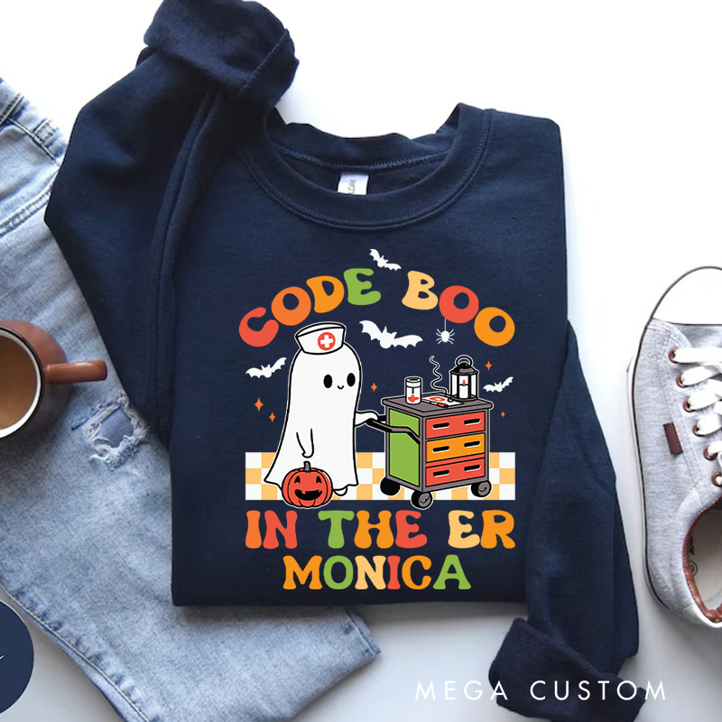 Personalized Nurse Halloween Sweatshirt Customized Code Boo in the ER Design Sweatshirt Nurse Halloween Gifts