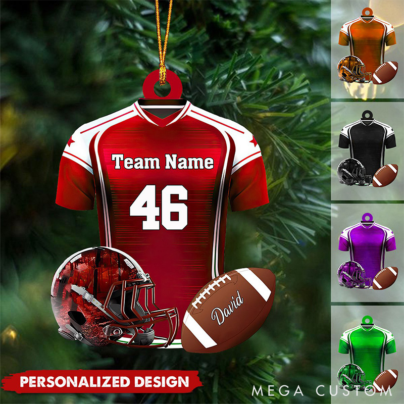 Personalized American Football Jersey,Helmet and Ball Design Ornament with Custom Team Name,Player Name and Number