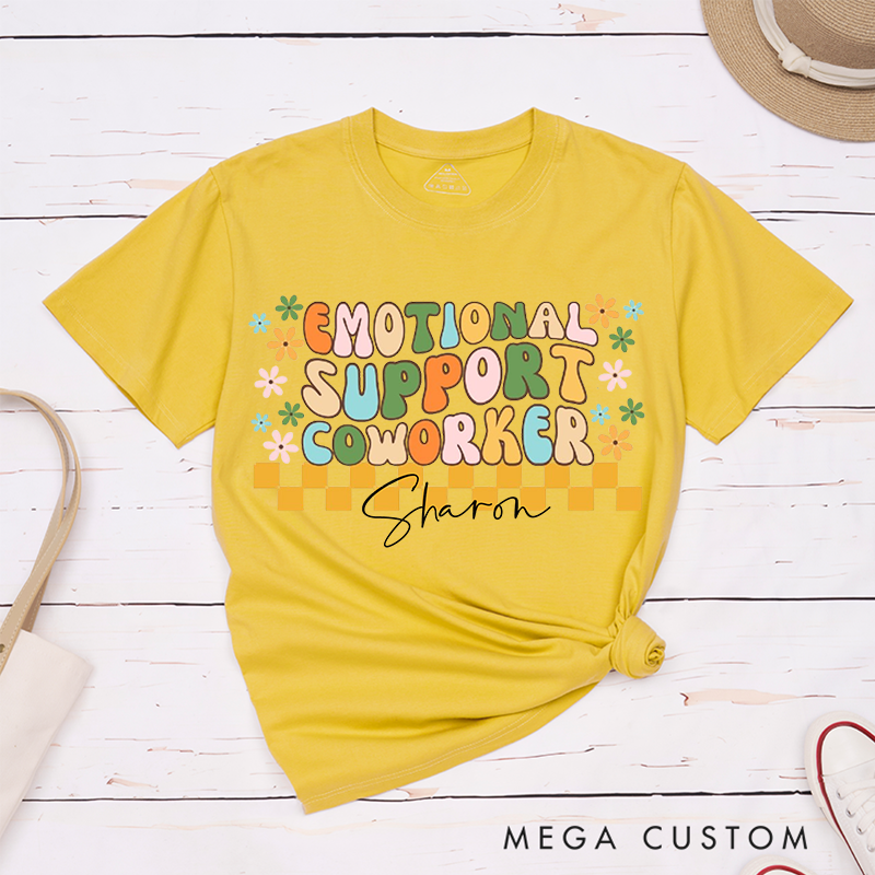 Colorful Retro T-Shirt – Emotional Support Coworker Custom Name T-Shirt