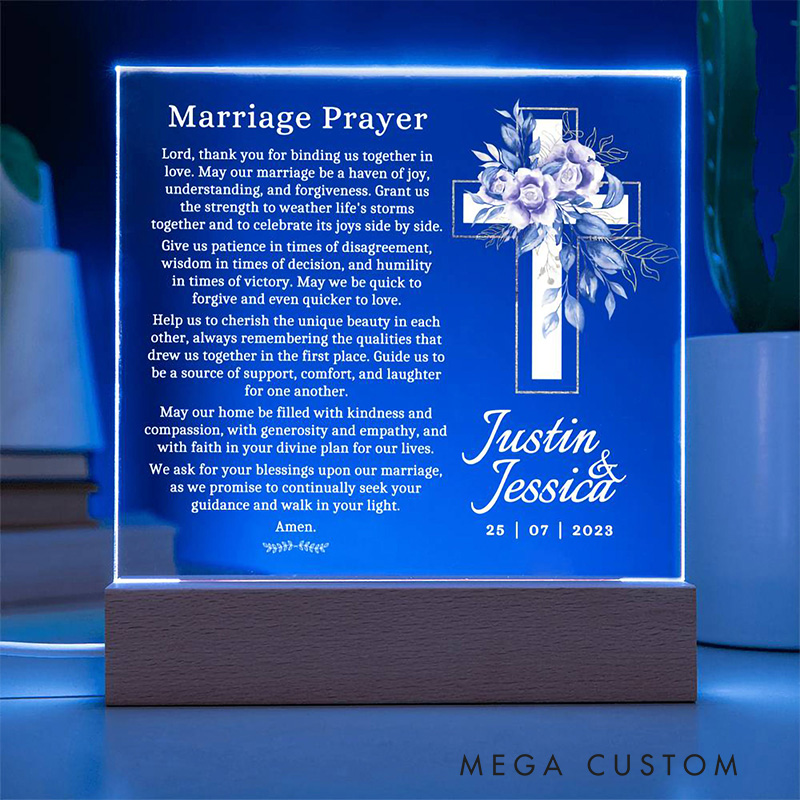 Personalized Marriage Prayer LED Night Light with Name and Date Religious Wedding Gift for Christian Couple