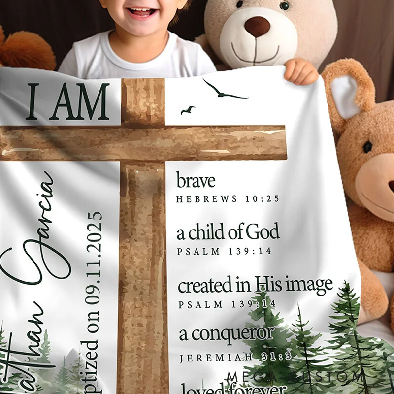 Personalized Cross Bible Verse Soft Throw Blanket with Name and Text Baptism Gift for Baby