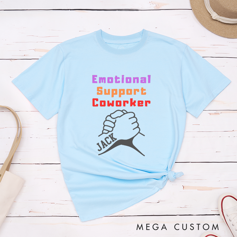 Bold Handshake Design T-Shirt – Emotional Support Coworker Custom Name T-Shirt