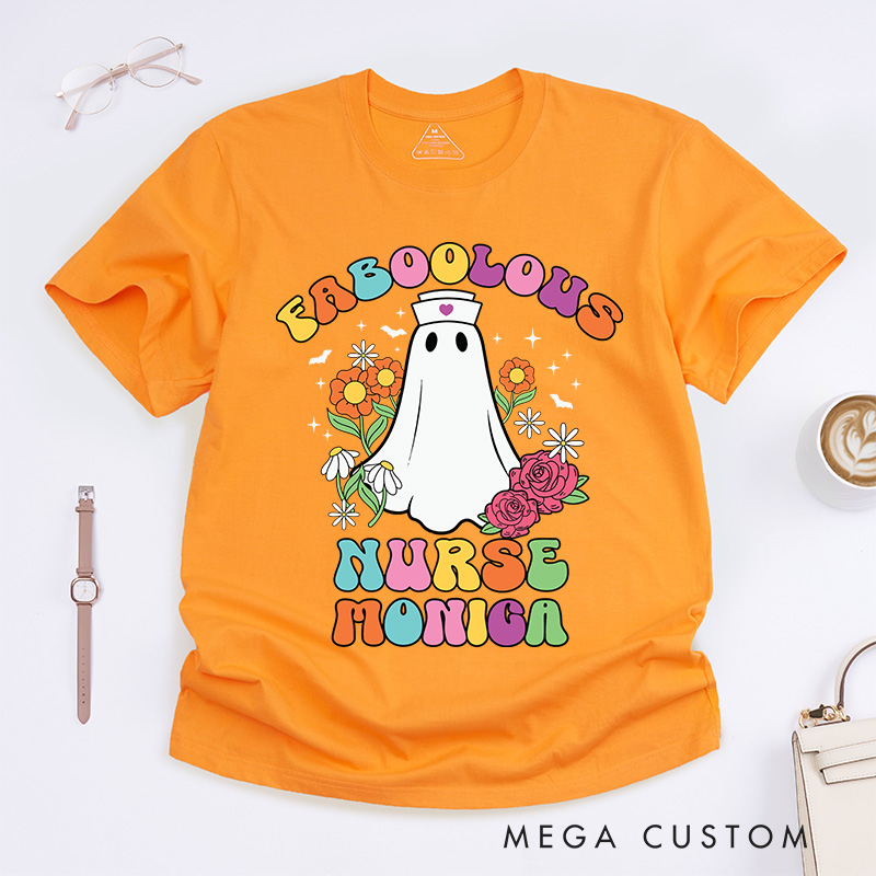 Personalized Nurse T-Shirts Faboolous Nurse Cute Ghost Halloween Fashion Design T-Shirts Nurse Halloween Gifts