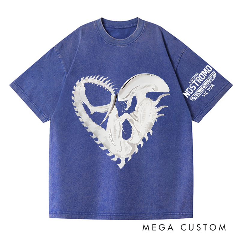 Personalized the Alien Heart Washed T-Shirts Sci-fi Movie Horror Halloween Space Opera Tshirt for Movie TV Show Lovers
