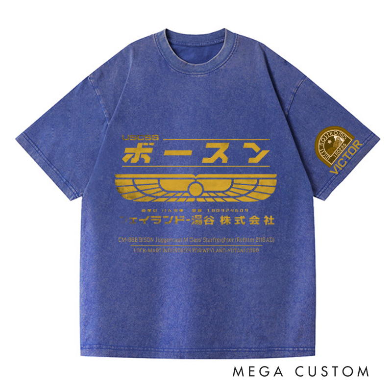 Personalized Japanese Alien Washed T-Shirts Sci-fi Movie Horror Halloween Space Opera Tshirt for Movie TV Show Lovers