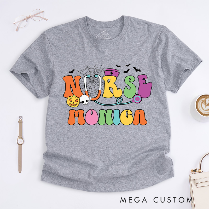Personalized Nurse T-Shirts Colorful Nurse Fashion Design T-Shirts Nurse Halloween Gifts