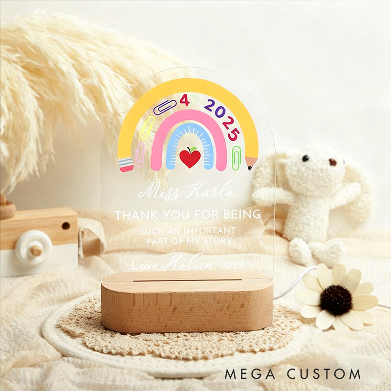 Personalized Teacher LED Desk Lamp with Teacher Rainbow Design Unique Gift for Teachers