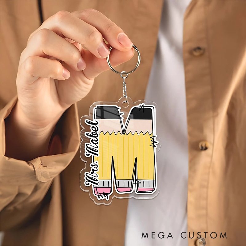 Personalized Teacher Acrylic Keychain with Pencil Design Teacher Appreciation Gift Favorite Educator Backpack Tag Gift