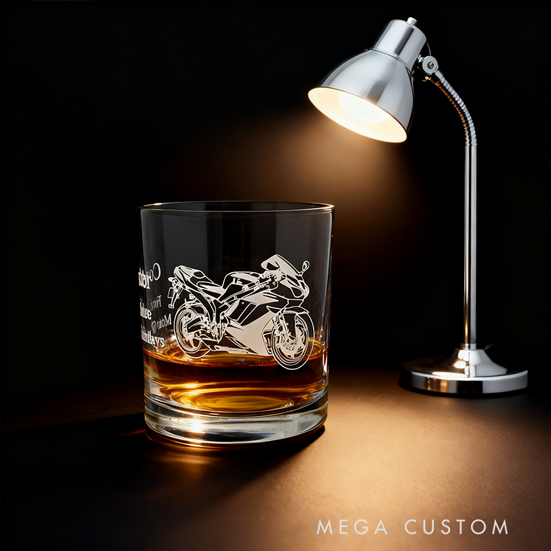 Personalized MotoGP Racing Motorcycle 10.5oz Whiskey Tumbler Glass Custom Message Gift for Motorsport Racer and Racing Lovers