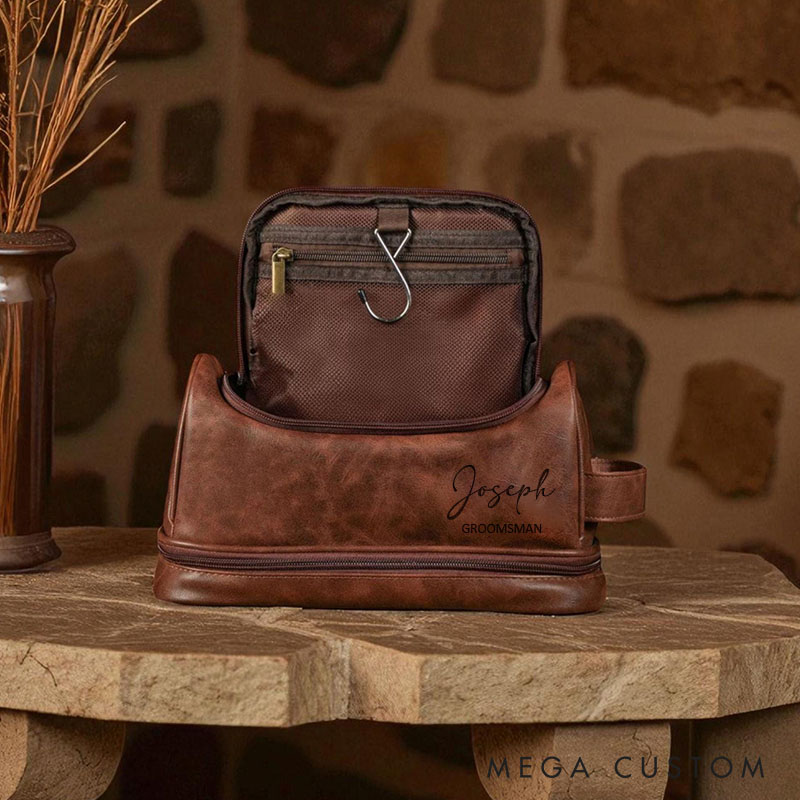 Personalized Groomsmen Leather Toiletry Bag Custom Wedding Party Leather Dopp Kit Bag Best Man Shaving Kit Stylish and Practical Gift for Him