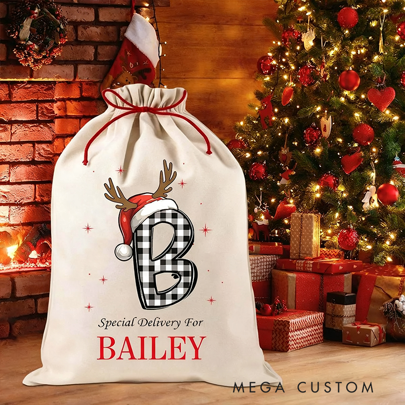 Personalized Checkered Flag Christmas Gift Bag Custom Name Santa Sack Holiday Decoration for Racers and Racing Lovers
