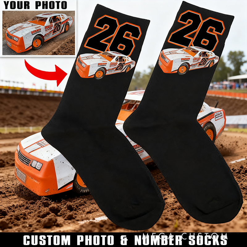 Personalized Racing Socks with Custom Photo Design Gift for Racers and Racing Lovers