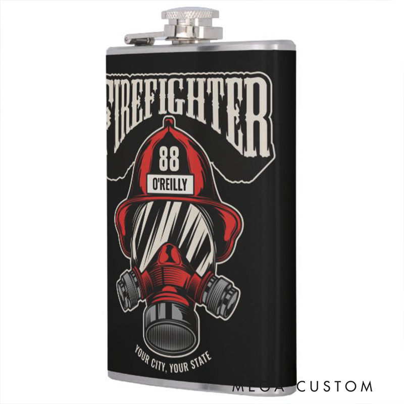 Personalized Stainless Steel Flask Custom Firefighter Name Flask Gift for Firefighters