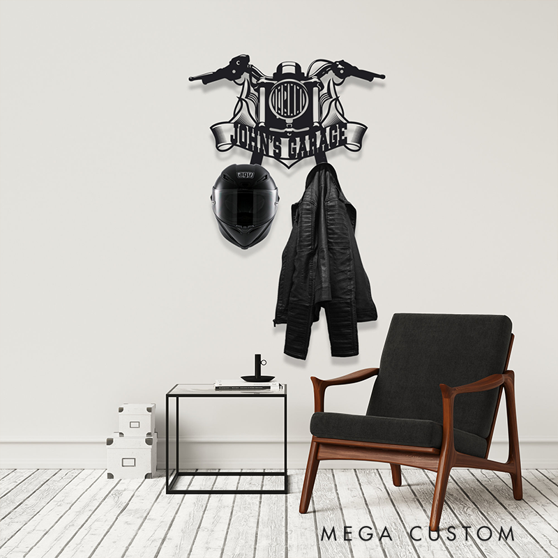 Personalized Metal Motorcycle Helmet Custom Name Jacket Holder Gift for Biker and Motorcycle Fans