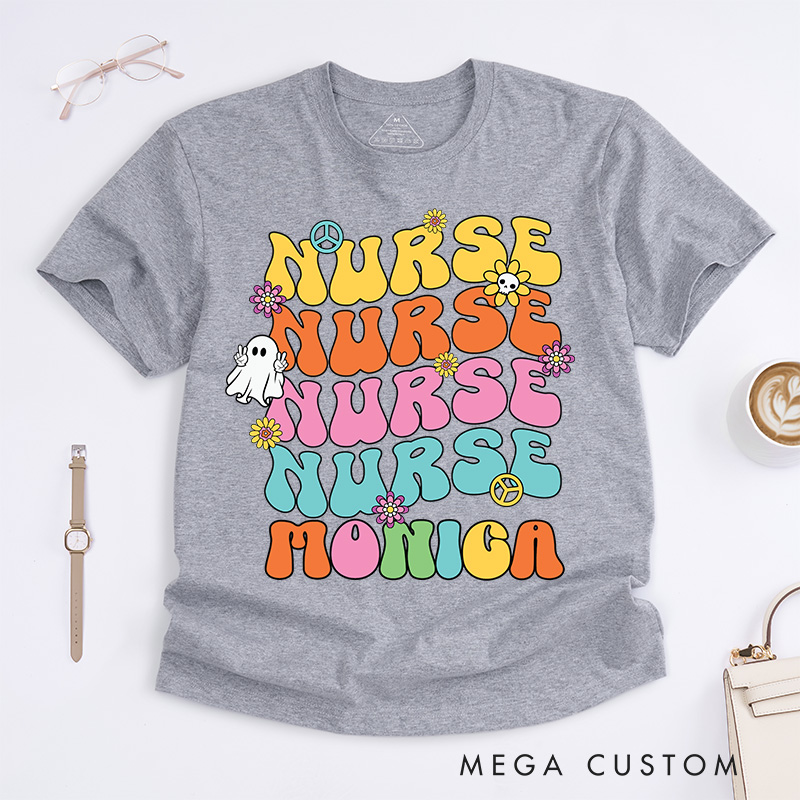 Personalized Nurse T-Shirts Colorful Nurse Fashion Design T-Shirts Nurse Halloween Gifts