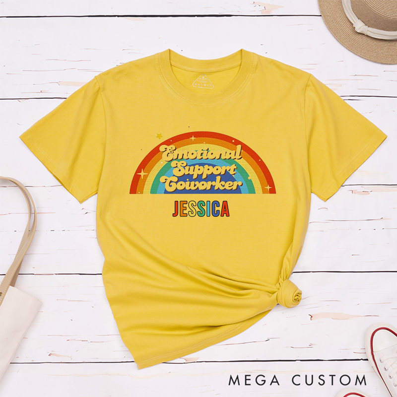 Retro Rainbow T-Shirt – Emotional Support Coworker Custom Name Design