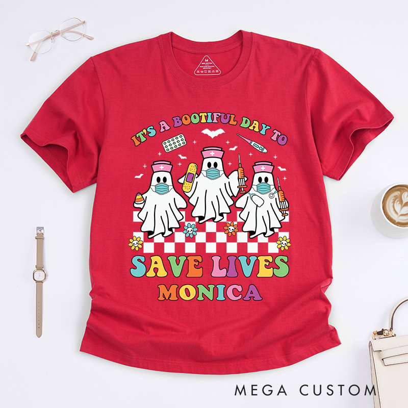Personalized Nurse T-Shirts It’s a Bootiful Day to Save Lives Fashion Design T-Shirts Nurse Halloween Gifts