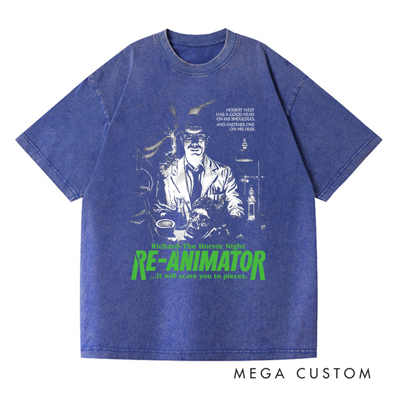 Personalized Re-Animator Horror Movie Washed T-Shirts Scary Movie Tshirt 80s Retro Movie Shirt Halloween