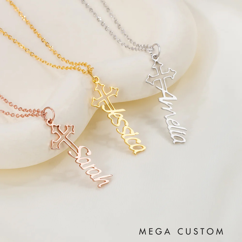 Personalized Holy Cross Necklace with Name Dainty Jewelry Christian Gift Birthday Gift Anniversary Gift for Women