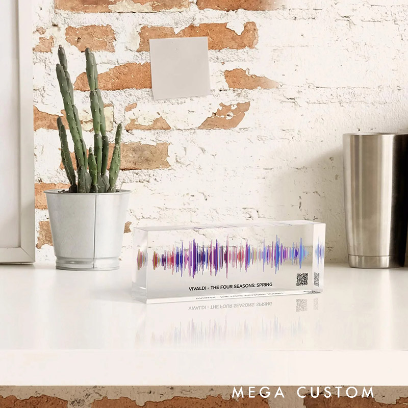Soundwave Art Music Plaque Sound Wave Art Voice Recording Gift Song Plaque Custom with QR Code for Lover for Birthday Anniversary