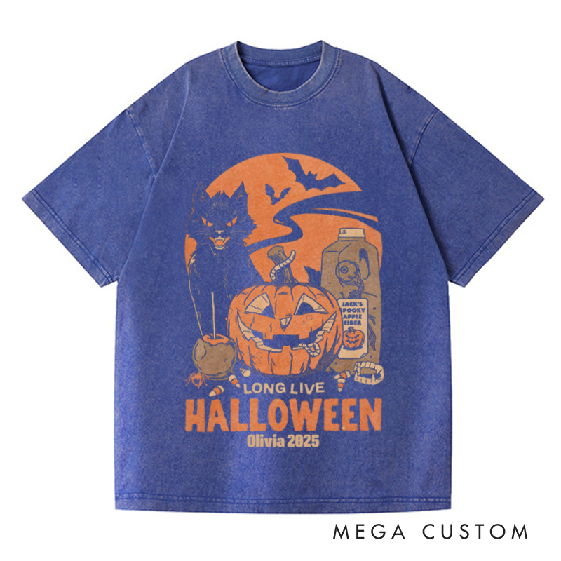 Personalized Retro Long Live Halloween Horror Movie Washed T-Shirts Horror Spooky Movies Tshirt Film Fan Shirt Halloween