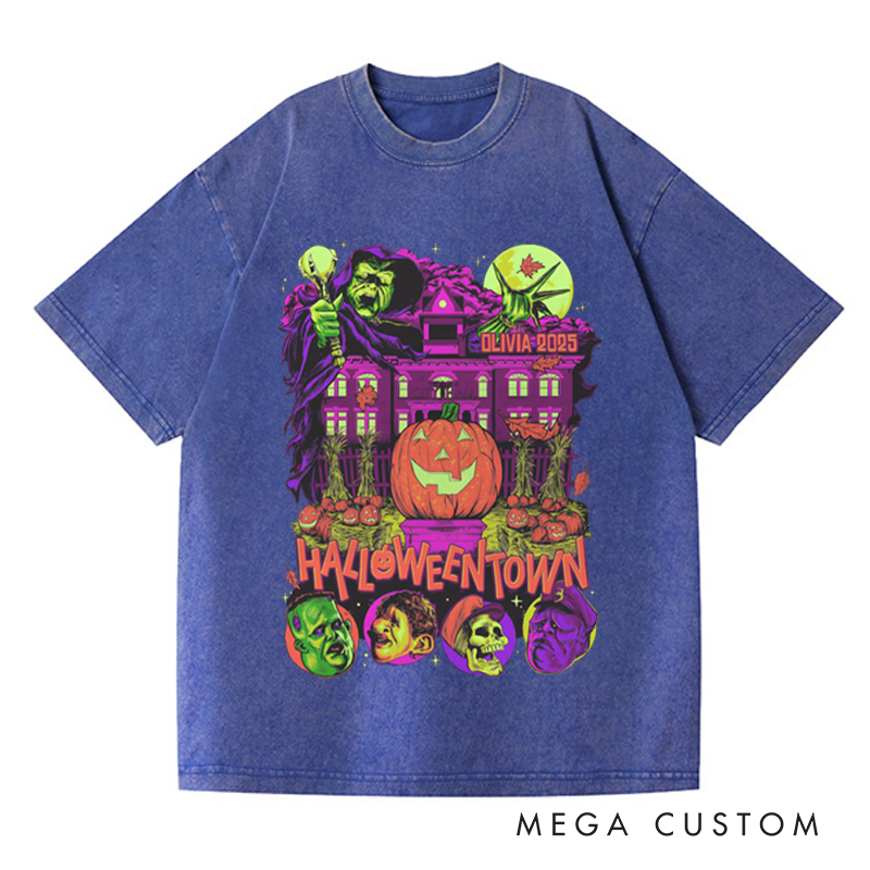 Personalized Retro Spooky Pumpkin Horror Movie Washed T-Shirts Horror Spooky Movies Tshirt Film Fan Shirt Halloween