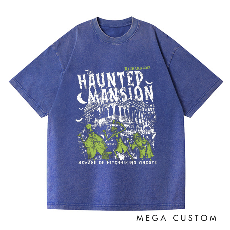 Personalized Retro Haunted Mansion Horror Movie Washed T-Shirts Horror Spooky Movies Tshirt Film Fan Shirt Halloween