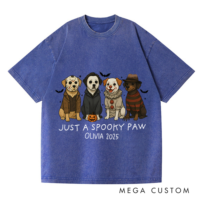Personalized Retro Just a Spooky Paw Horror Movie Washed T-Shirts Horror Spooky Movies Tshirt Film Fan Shirt Halloween