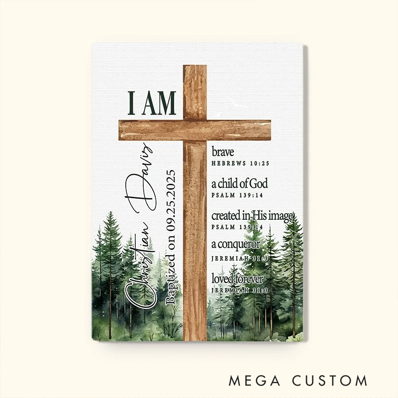 Personalized Cross Bible Verse Frameless Canvas Painting with Name Religious Wall Decor Christening Baptism Gift for Boys