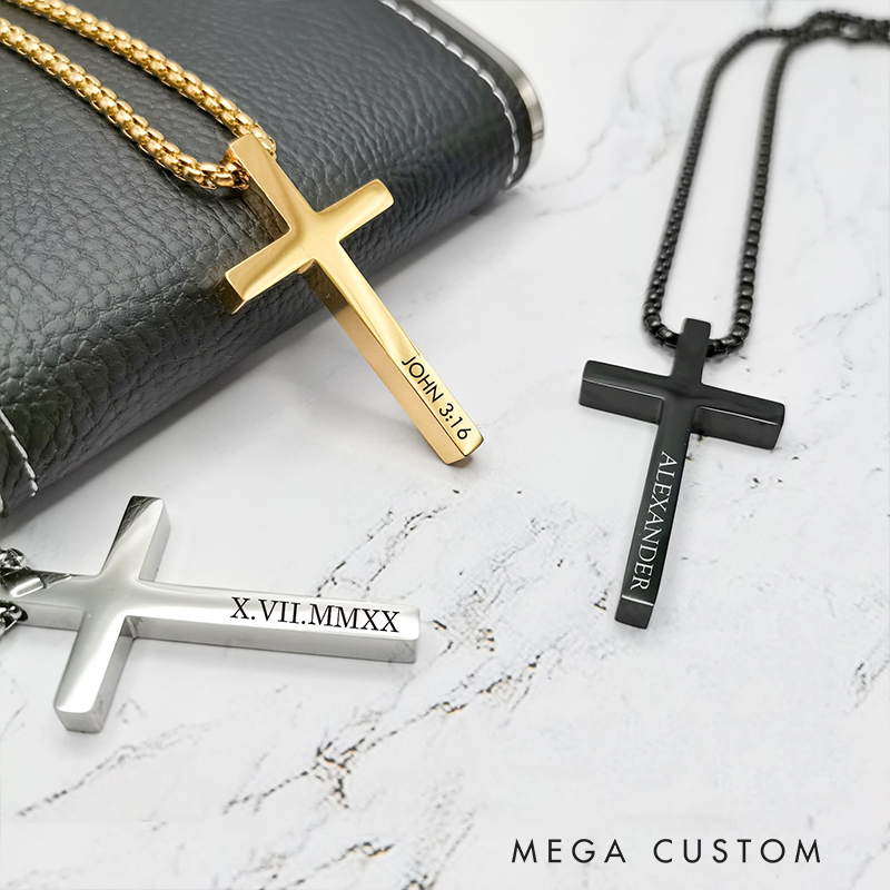 Personalized Cross Name Pendant Necklace for Men Religious Jewelry Catholic Gift Christian Bible Verse Gift for Him